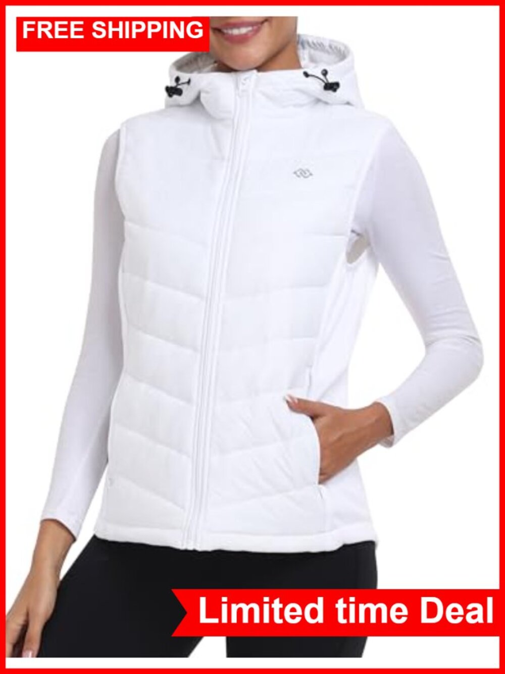 Women's Quilted Puffer Vest Lightweight Fleece Lined Hooded Warm Running Vest